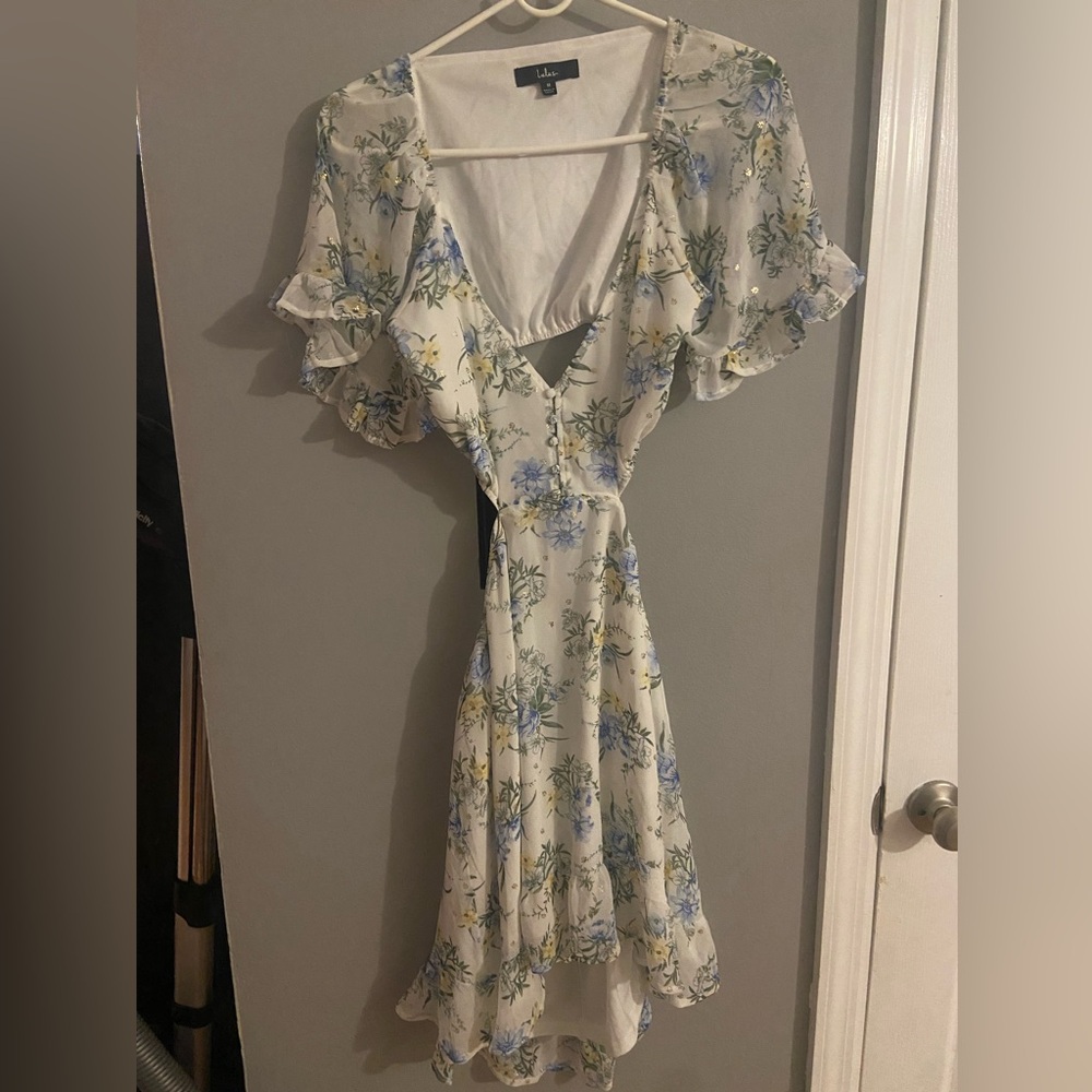 Lulu's Blue and Green Floral High Low Dress